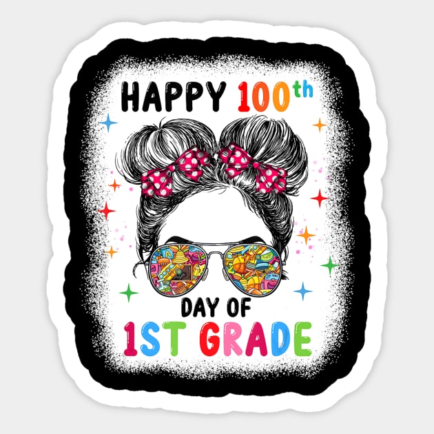 Bleached Happy 100th Day Of 1st Grade Messy Bun Kids Girls Sticker by Zak N mccarville